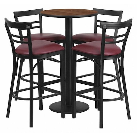 Round Wlnut Bar Tble, Rnd Base w/Burg Seats, 24