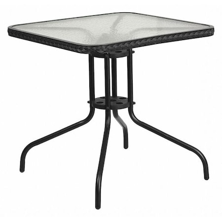 Square Glass Table, Blk Rattan Edging, Sqr, 28