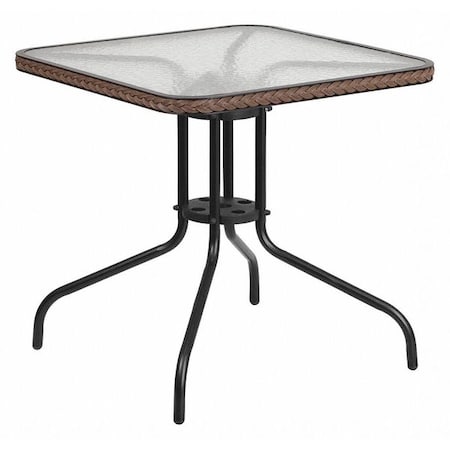 Square Glass Table, Brown Rattan Edging, Sqr, 28