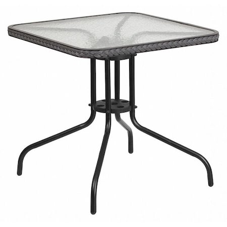 Square Glass Table, Gray Rattan Edging, Sqr, 28