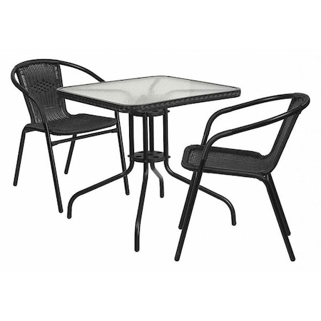 Square Table Set, Aluminum, Glass, Metal, Plastic, Rattan, Clear MPN:TLH-073SQ-037BK2-GG