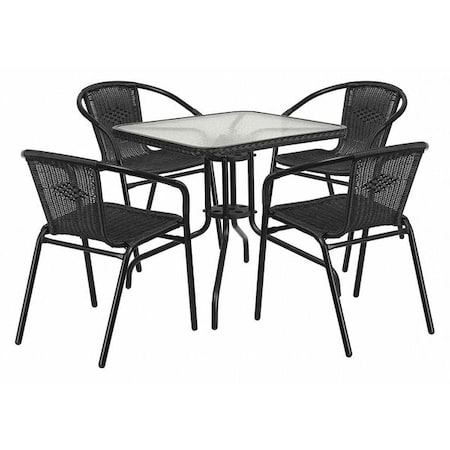 Square Table Set, Aluminum, Glass, Metal, Plastic, Rattan, Clear MPN:TLH-073SQ-037BK4-GG