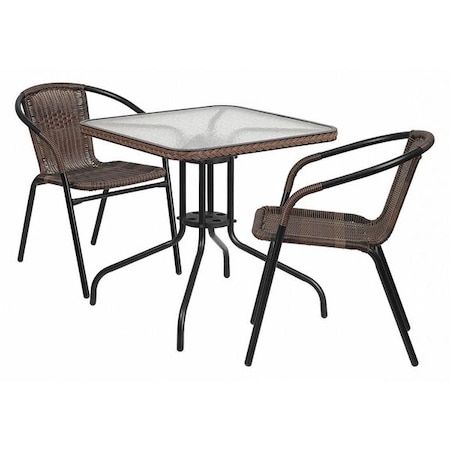 Square Table Set, Aluminum, Glass, Metal, Plastic, Rattan, Clear MPN:TLH-073SQ-037BN2-GG