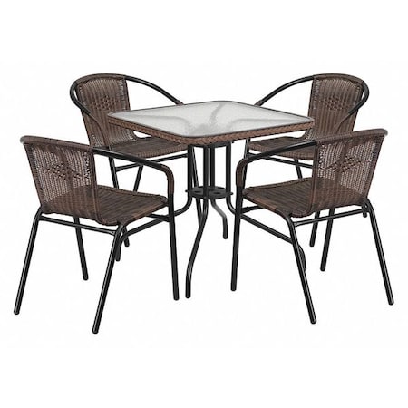 Square Table Set, Aluminum, Glass, Metal, Plastic, Rattan, Clear MPN:TLH-073SQ-037BN4-GG