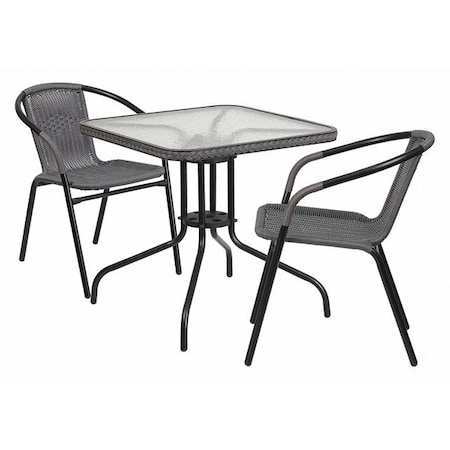 Square Metal Table, Sqr w/Rattan Chairs, Gray, 28