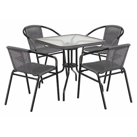Square Metal Table, Sqr w/Rattan Chairs, Gray, 28