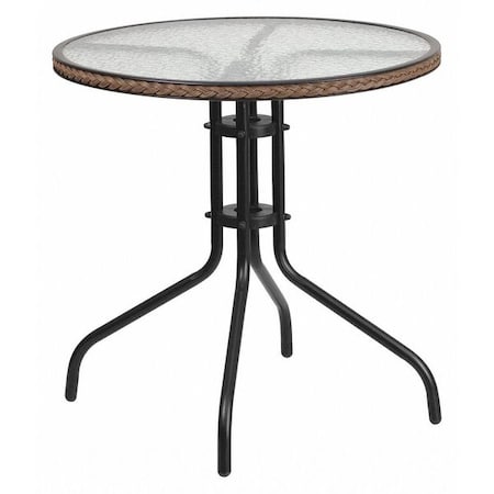 Round Glass Table, Brown Rattan Edging, Rnd, 28