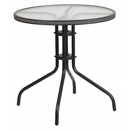 Round Glass Table, Gray Rattan Edging, Round, 28
