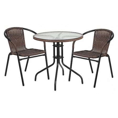 Round Table Set, Aluminum, Glass, Metal, Plastic, Rattan, Clear MPN:TLH-087RD-037BN2-GG