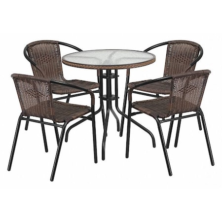 Round Table Set, Aluminum, Glass, Metal, Plastic, Rattan, Clear MPN:TLH-087RD-037BN4-GG