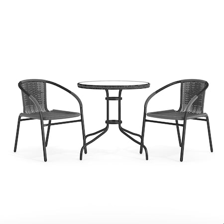 Round Table Set, Aluminum, Glass, Metal, Plastic, Rattan, Clear MPN:TLH-087RD-037GY2-GG