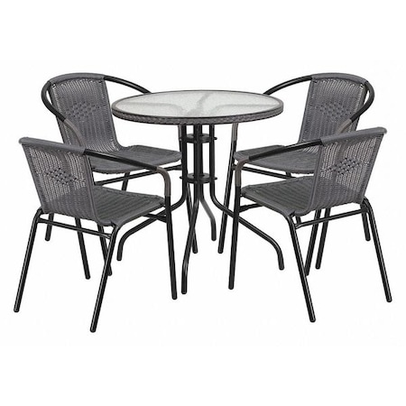 Round Table Set, Aluminum, Glass, Metal, Plastic, Rattan, Clear MPN:TLH-087RD-037GY4-GG