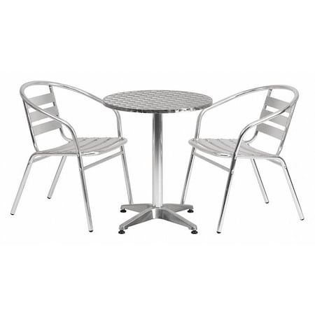 Round Table Set, Aluminum, Plastic, Stainless Steel, Grey MPN:TLH-ALUM-24RD-017BCHR2-GG