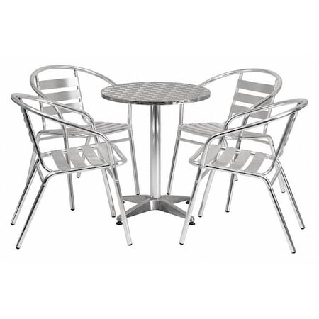 Round Table Set, Aluminum, Plastic, Stainless Steel, Grey MPN:TLH-ALUM-24RD-017BCHR4-GG