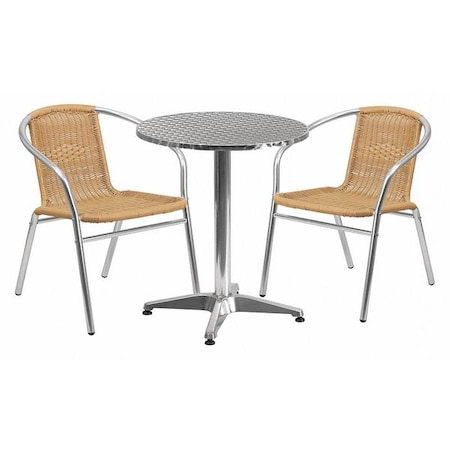 Round Table Set, Aluminum, Plastic, Rattan, Stainless Steel, Grey MPN:TLH-ALUM-24RD-020BGECHR2-GG