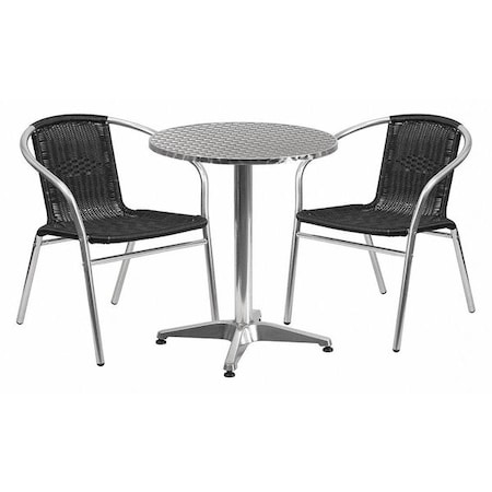Round Table Set, Aluminum, Plastic, Rattan, Stainless Steel, Grey MPN:TLH-ALUM-24RD-020BKCHR2-GG