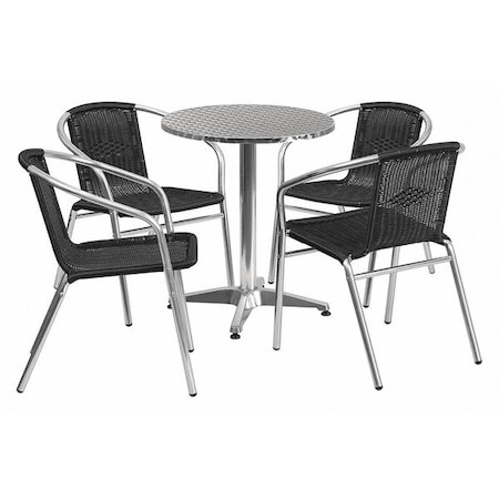 Round Table Set, Aluminum, Plastic, Rattan, Stainless Steel, Grey MPN:TLH-ALUM-24RD-020BKCHR4-GG