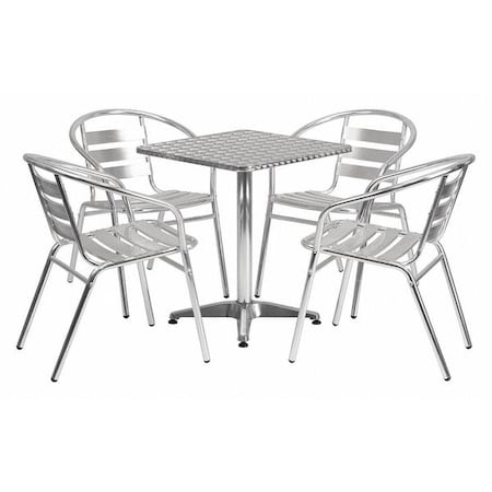 Square Table Set, Aluminum, Plastic, Stainless Steel, Grey MPN:TLH-ALUM-24SQ-017BCHR4-GG