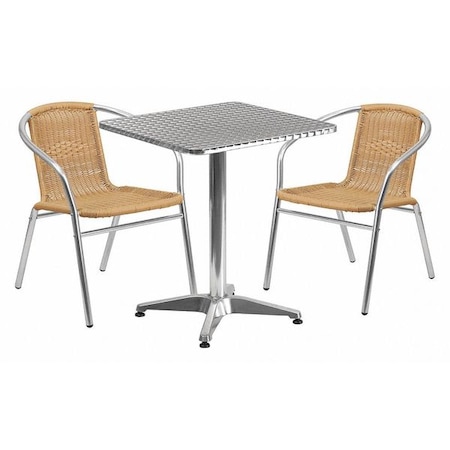 Square Table Set, Aluminum, Plastic, Rattan, Stainless Steel, Grey MPN:TLH-ALUM-24SQ-020BGECHR2-GG