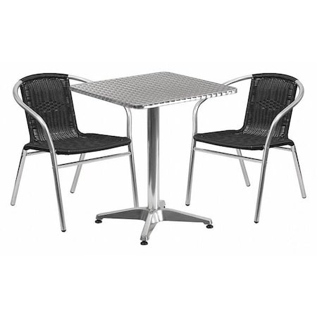 Square Table Set, Aluminum, Plastic, Rattan, Stainless Steel, Grey MPN:TLH-ALUM-24SQ-020BKCHR2-GG