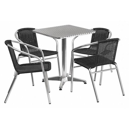 Square Table Set, Aluminum, Plastic, Rattan, Stainless Steel, Grey MPN:TLH-ALUM-24SQ-020BKCHR4-GG