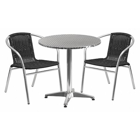 Round Table Set, 27.5 W, 27.5 L, 27.5 H, Aluminum, Plastic, Rattan, Stainless Steel, Grey MPN:TLH-ALUM-28RD-020BKCHR2-GG