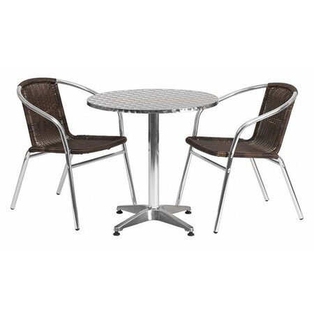 Round Table Set, 27.5 W, 27.5 L, 27.5 H, Aluminum, Plastic, Rattan, Stainless Steel, Grey MPN:TLH-ALUM-28RD-020CHR2-GG