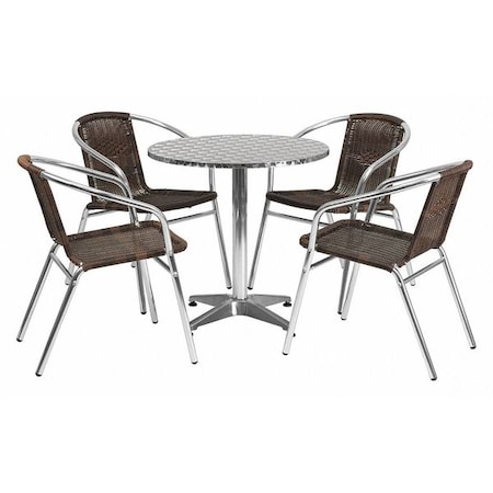 Round Table Set, 27.5 W, 27.5 L, 27.5 H, Aluminum, Plastic, Rattan, Stainless Steel, Grey MPN:TLH-ALUM-28RD-020CHR4-GG
