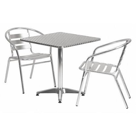 Square Table Set, 27.5 W, 27.5 L, 27.5 H, Aluminum, Plastic, Stainless Steel, Grey MPN:TLH-ALUM-28SQ-017BCHR2-GG