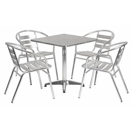 Square Table Set, 27.5 W, 27.5 L, 27.5 H, Aluminum, Plastic, Stainless Steel, Grey MPN:TLH-ALUM-28SQ-017BCHR4-GG