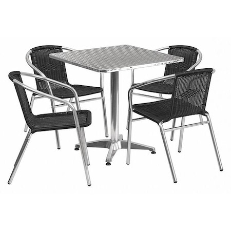 Square Table Set, Aluminum, Plastic, Rattan, Stainless Steel, Grey MPN:TLH-ALUM-28SQ-020BKCHR4-GG