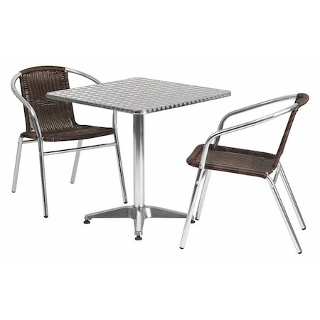Square Table Set, Aluminum, Plastic, Rattan, Stainless Steel, Grey MPN:TLH-ALUM-28SQ-020CHR2-GG