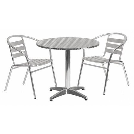 Round Table Set, Aluminum, Plastic, Stainless Steel, Grey MPN:TLH-ALUM-32RD-017BCHR2-GG