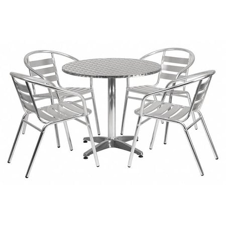 Round Table Set, 31.5 W, 31.5 L, 27.5 H, Aluminum, Plastic, Stainless Steel, Grey MPN:TLH-ALUM-32RD-017BCHR4-GG