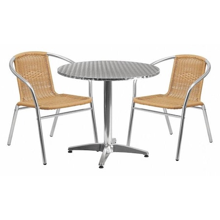 Round Table Set, Aluminum, Plastic, Rattan, Stainless Steel, Grey MPN:TLH-ALUM-32RD-020BGECHR2-GG