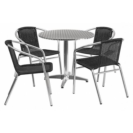 Round Table Set, 31.5 W, 31.5 L, 27.5 H, Aluminum, Plastic, Rattan, Stainless Steel, Grey MPN:TLH-ALUM-32RD-020BKCHR4-GG
