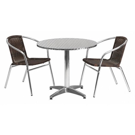 Round Table Set, Aluminum, Plastic, Rattan, Stainless Steel, Grey MPN:TLH-ALUM-32RD-020CHR2-GG