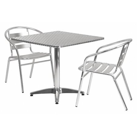Square Table Set, 31.5 W, 31.5 L, 27.5 H, Aluminum, Plastic, Stainless Steel, Grey MPN:TLH-ALUM-32SQ-017BCHR2-GG