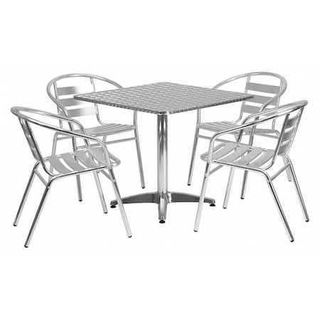 Square Table Set, Aluminum, Plastic, Stainless Steel, Grey MPN:TLH-ALUM-32SQ-017BCHR4-GG