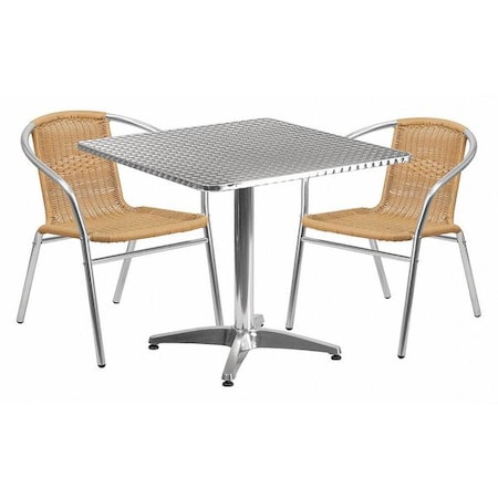 Square Table Set, Aluminum, Plastic, Rattan, Stainless Steel, Grey MPN:TLH-ALUM-32SQ-020BGECHR2-GG