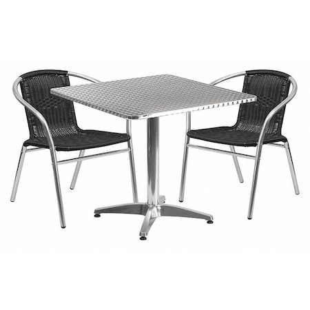 Square Table Set, Aluminum, Plastic, Rattan, Stainless Steel, Grey MPN:TLH-ALUM-32SQ-020BKCHR2-GG