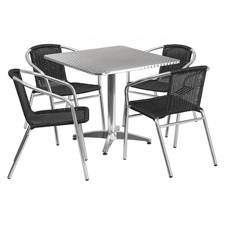 Square Table Set, Aluminum, Plastic, Rattan, Stainless Steel, Grey MPN:TLH-ALUM-32SQ-020BKCHR4-GG