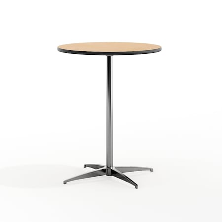 Round Pub Table w/2 Clmns, Rnd, Wood, Al Base, 24