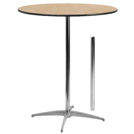 Round Pub Table w/2 Columns, Rnd, Brchwd Top, 36