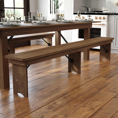 HERCULES Series 8' x 12'' Antique Rustic Solid Pine Folding Farm Bench with 3 Legs MPN:XA-B-96X12-L-GG