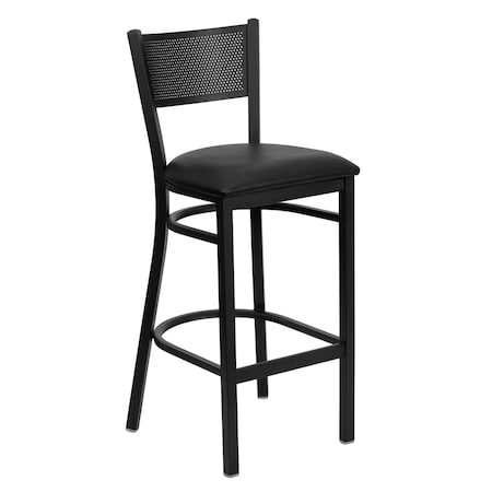 Restaurant Stool, Grid Back, Black Seat MPN:XU-DG-60116-GRD-BAR-BLKV-GG