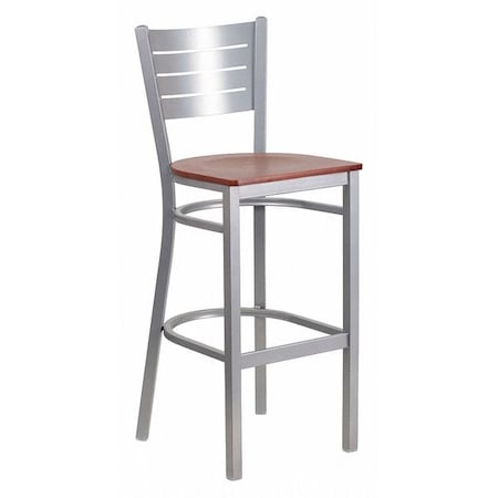 Barstool, Slat Back, Silver w/Cherry Seat MPN:XU-DG-60402-BAR-CHYW-GG