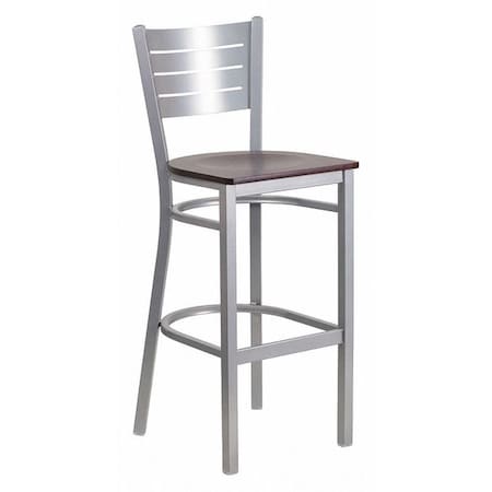 Barstool, Slat Back, Slvr w/Mahogany Seat MPN:XU-DG-60402-BAR-MAHW-GG