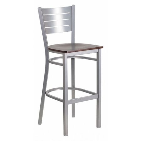 Barstool, Slat Back, Silver w/Walnut Seat MPN:XU-DG-60402-BAR-WALW-GG