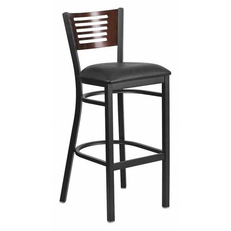 Slat Stool, Blk/Walnut, Black Vinyl Seat MPN:XU-DG-6H1B-WAL-BAR-BLKV-GG